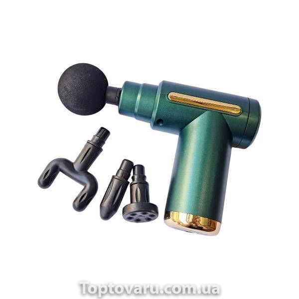 Массажёр ручной аккумуляторный со сменными насадками Fascial Gun RF-723X Зеленый 25461 фото