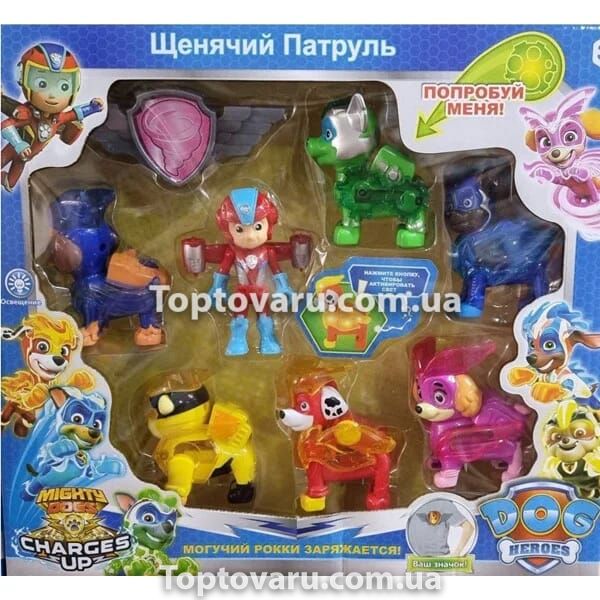 Ігровий набір фігурок Щенячий патруль Paw Patrol 7 шт з підсвічуванням + значок 7730 фото