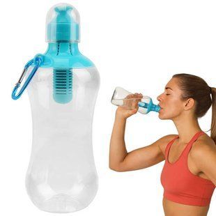Бутылка для питьевой воды с фильтром 550мл BOTTLE Прозрачная с голубой крышкой 33099 фото