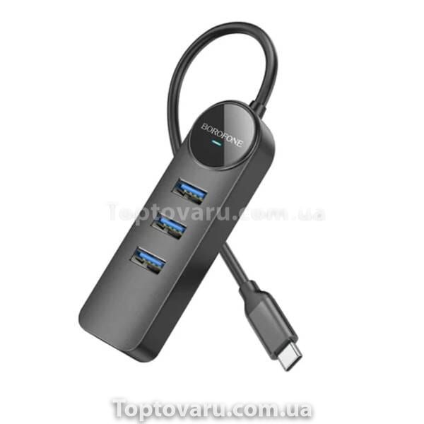 Адаптер Borofone DH6 Erudite 4-in-1 0.2M (Type-C to USB2.0*3+RJ45) Чорний 20968 фото