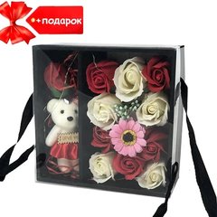 Подарунковий набір троянд з мила з Мишком XY19-79 + Подарунок 1643 фото