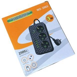 Сетевой фильтр с USB (3&times;220В+4&times;USB+1&times;Type-C) NO-2503 3 метра Черный 38737 фото
