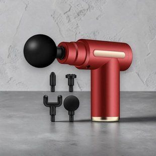 Массажёр ручной аккумуляторный со сменными насадками Fascial Gun RF-723X Красный 29222 фото
