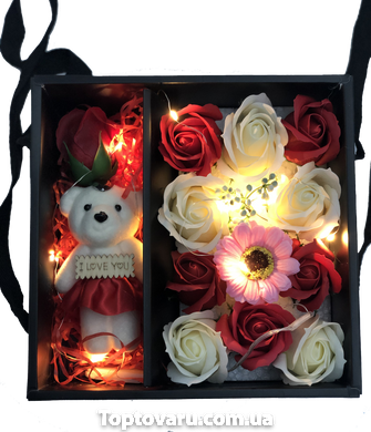 Подарочный набор роз из мыла с Мишкой XY19-79 + Подарок 1643 фото