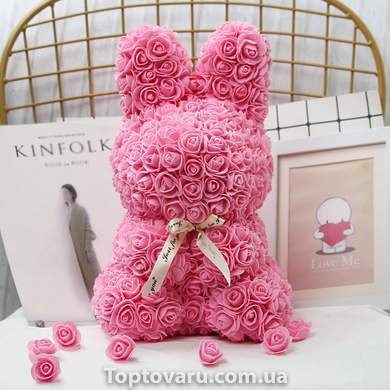 Кролик з троянд 38 см Рожевий 7799 фото
