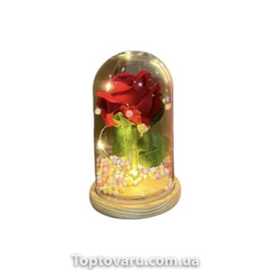 Вічна троянда в колбі з підсвічуванням у подарунковій упаковці Червона маленька 14662 фото
