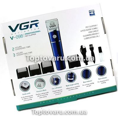 Профессиональная Машинка для стрижки животных VGR V-098 Синяя 4543 фото