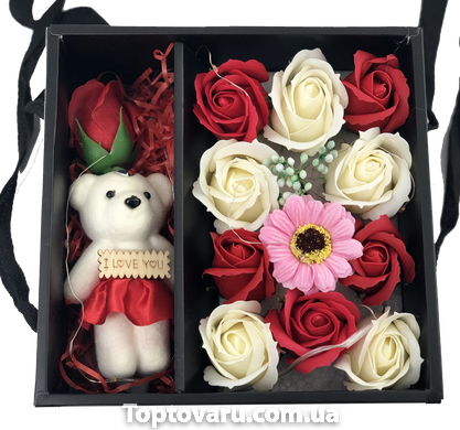Подарочный набор роз из мыла с Мишкой XY19-79 + Подарок 1643 фото