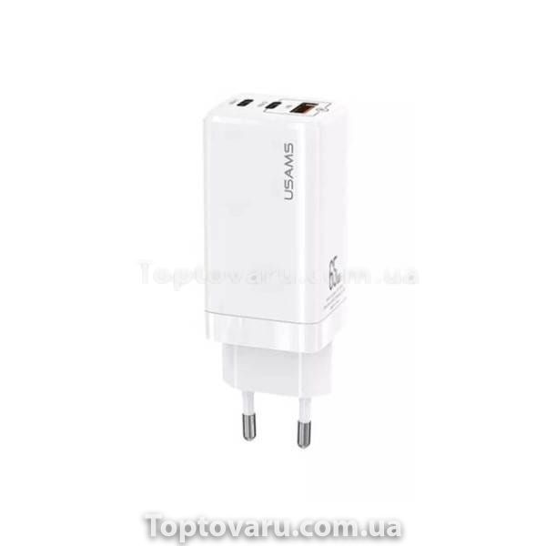 Зарядний пристрій Usams US-CC110 T33 65W 3 Ports GaN Mini Fast Charger Біле 31751 фото