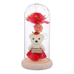 Вічна Троянда в колбі з ведмедиком та підсвічуванням 21 см Червона 14663 фото