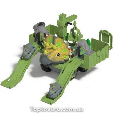 Трек гоночный Динозавр 4 машинки с краном Triceratops Зеленый 15278 фото