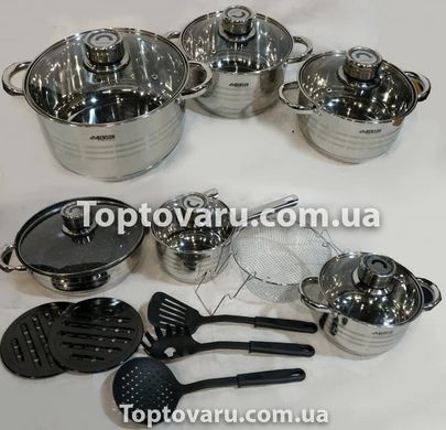 Набір посуду з нержавіючої сталі 18 предметів Grand Berg GB 2021 комплект каструль 3835 фото