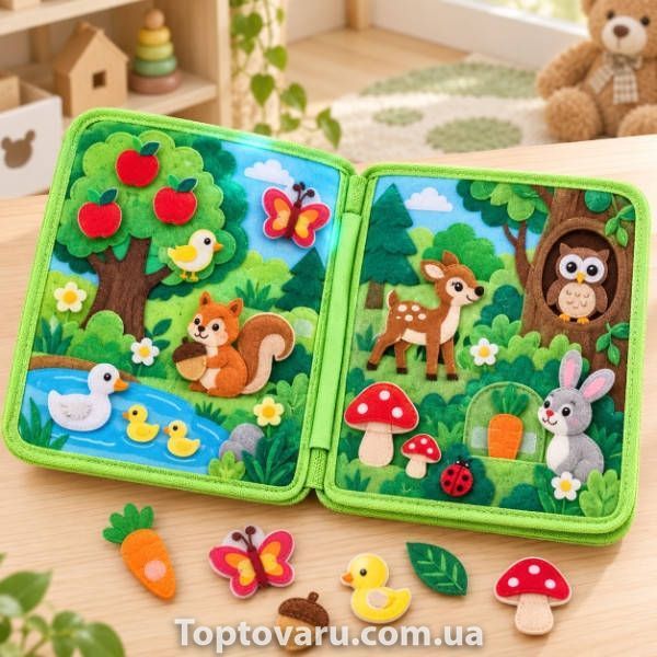 Книга мягкая развивающая для детей Forest Journey C 75324 из фетра 20*24 см Зелёная 38812 фото