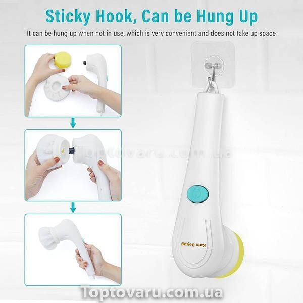 Щітка акумуляторна для миття посуду з насадками Electric cleaning brush 9320 фото