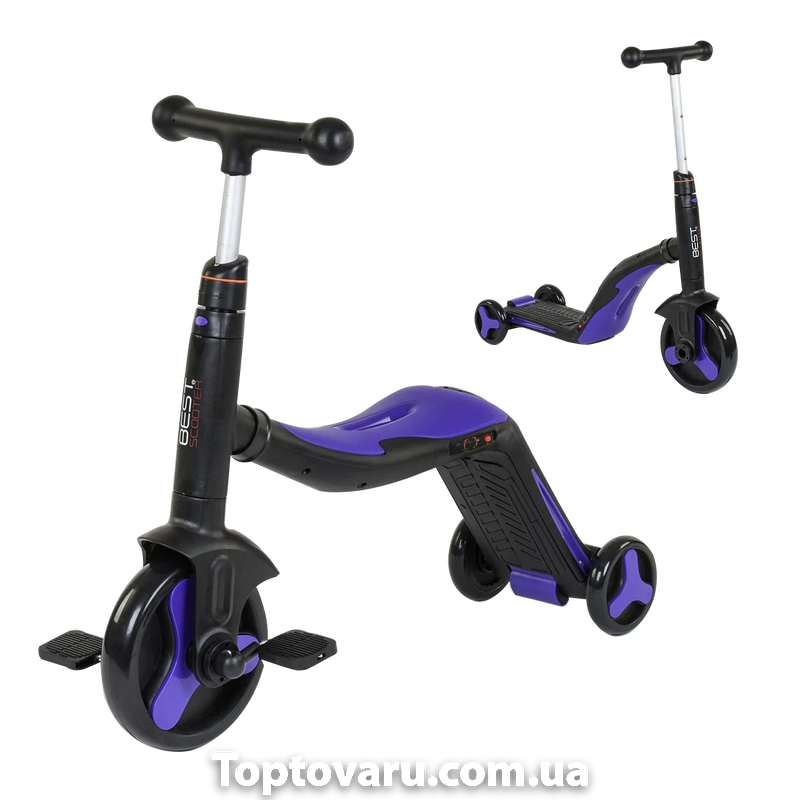 Самокат-велобег-велосипед 3 в 1 S 868 Best Scooter, 8 мелодій, колеса PU Синій 3227 фото