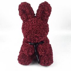 Кролик из роз 38 см Бордовый 7801 фото