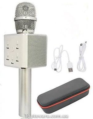 Портативный беспроводной микрофон караоке Q7 + чехол Серебристый NEW фото