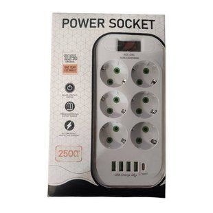 Мережевий фільтр з USB (6&times;220В+4&times;USB+1&times;Type-C) D6L 3 метри Білий 34537 фото