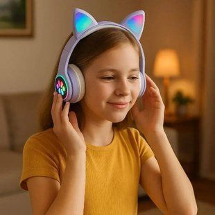 Беспроводные Bluetooth-наушники с кошачьими ушками LED CAT EAR P33 фиолетовые 31373 фото