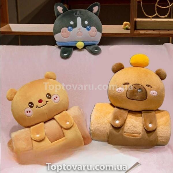 Плед-игрушка 2в1 Мишка с птичкой 28см плед 100*150см Светло-коричневый 26970 фото