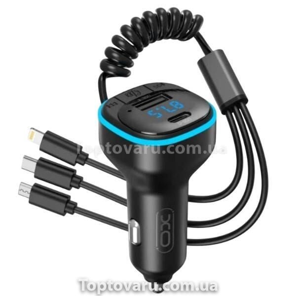 FM модулятор + автомобільний зарядний пристрій з кабелем XO BCC07 Smart Bluetooth MP3 Car Charger + One Drag Three Data Cable 32037 фото