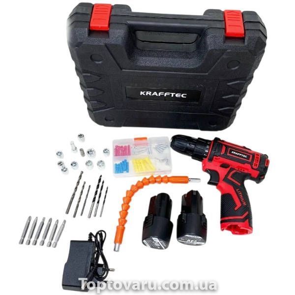 Шуруповерт акумуляторний з насадками KRAFFTEC 24V Чорний з червоним 37429 фото