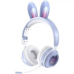 Бездротові навушники дитячі з вушками кролика LED підсвічування KE-01 Блакитний 12926 фото