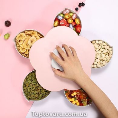 Обертова складна одноярусна цукерниця Flower Candy Box для цукерок і фруктів Рожева 7069 фото