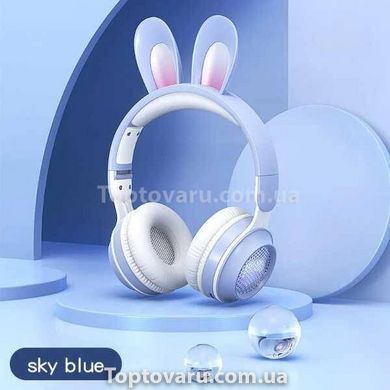 Бездротові навушники дитячі з вушками кролика LED підсвічування KE-01 Блакитний 12926 фото