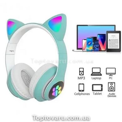 Бездротові навушники Bluetooth з котячими вушками STN-28 Зелені 11325 фото