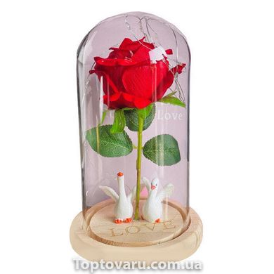 Роза в колбе с LED подсветкой МАЛЕНЬКАЯ с лебедем Красная 7840 фото