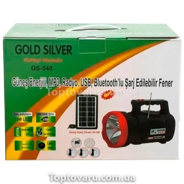 Фонарь на солнечной батарее и зарядное устройство Gold Silver GS-540 15W 30 LED c радио 9130 фото