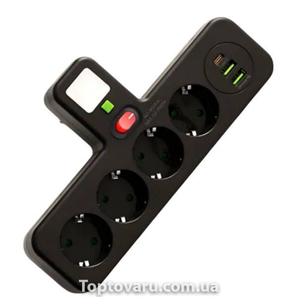 Мережевий фільтр-розгалужувач 8625UL на 4 розетки 220V, 3 USB порти Чорний 3455 фото