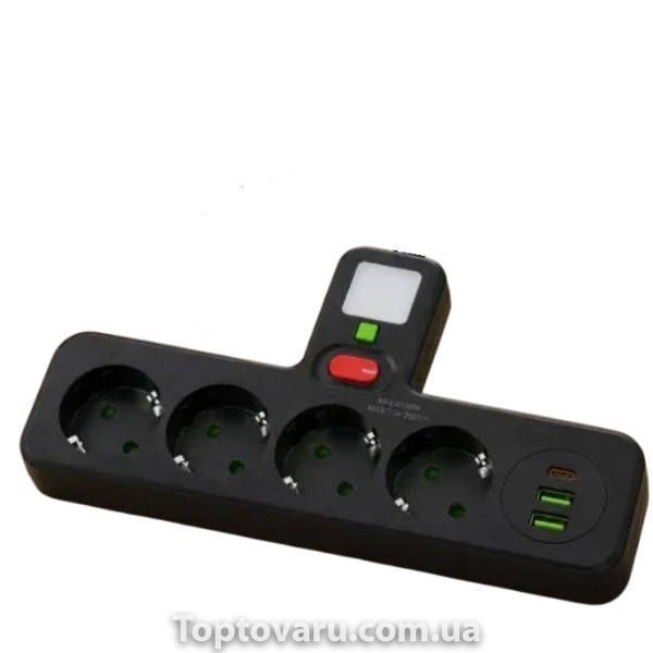 Мережевий фільтр-розгалужувач 8625UL на 4 розетки 220V, 3 USB порти Чорний 3455 фото