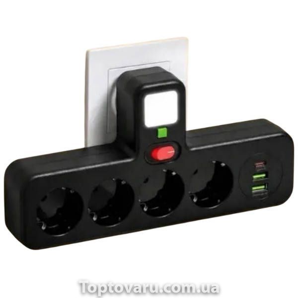 Мережевий фільтр-розгалужувач 8625UL на 4 розетки 220V, 3 USB порти Чорний 3455 фото