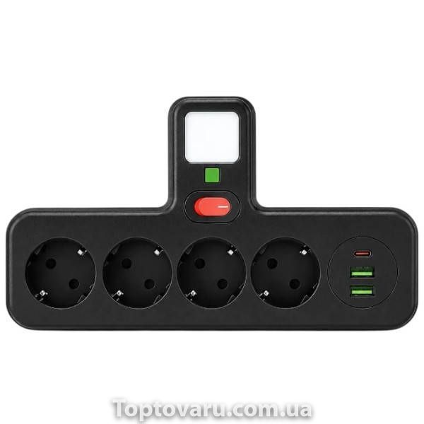 Мережевий фільтр-розгалужувач 8625UL на 4 розетки 220V, 3 USB порти Чорний 3455 фото