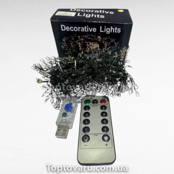Гирлянда роса Мишура с пультом управления внутренняя пушистая 10м 300Led USB Зеленая проволока, теплый свет 27053 фото