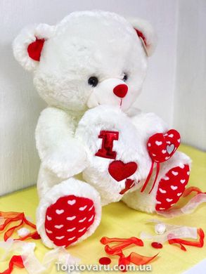 Плюшевий ведмедик Білий великий з червоними лапками в подарунковій упаковці NEW фото