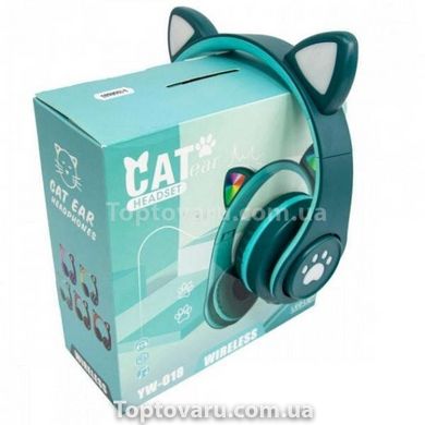 Беспроводные наушники Bluetooth с кошачьими ушками LED YW-018 Зеленые 18133 фото