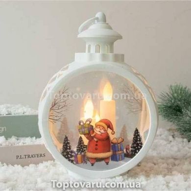 Ліхтар новорічний декоративний круглий Дід Мороз 7979 Білий 12482 фото