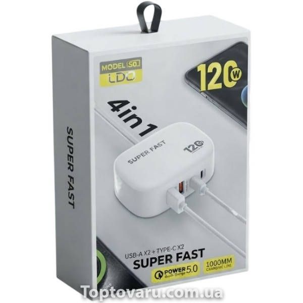 Зарядний пристрій 26X-206 (120W) 2 USB-A + 2 USB-C Біле 38337 фото