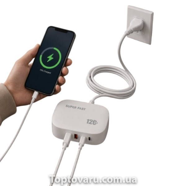 Зарядний пристрій 26X-206 (120W) 2 USB-A + 2 USB-C Біле 38337 фото