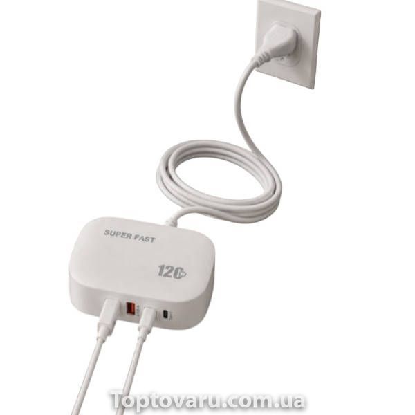 Зарядний пристрій 26X-206 (120W) 2 USB-A + 2 USB-C Біле 38337 фото