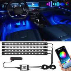 Світлодіодне підсвічування салону авто RGB led - підсвічування ніг в авто від прикурювача Bluetooth APP, 4 х 22см, 10247 фото