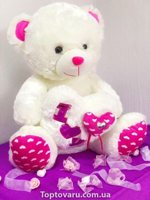 Плюшевий ведмедик Білий великий з рожевими лапками в подарунковій упаковці NEW фото