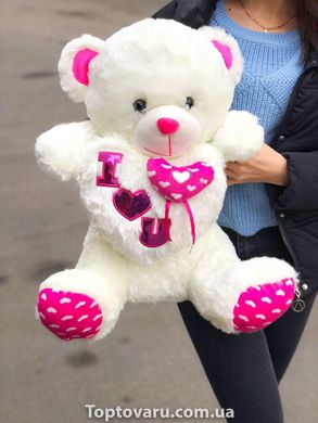 Плюшевий ведмедик Білий великий з рожевими лапками в подарунковій упаковці NEW фото