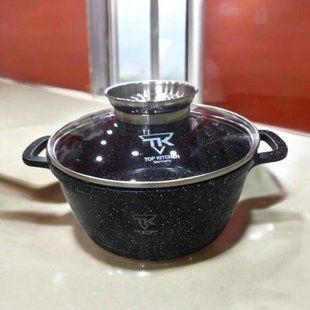 Кастрюля круглая с антипригарным покрытием и крышкой 20см 2,49л Тор Kitchen ТК0005 Черная 24068 фото