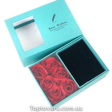 Подарунковий набір троянди з мила 6 роз Best Wishes (блакитна коробка) + Подарунок 2571 фото