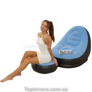 Надувний диван AIR SOFA Надувне велюрове крісло з пуфиком Блакитний 14736 фото