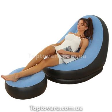 Надувной диван AIR SOFA | Надувное велюровое кресло с пуфиком Голубой 14736 фото